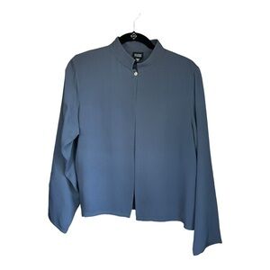 Eileen Fisher 100% Silk One Button Cardigan Top Blue Gray Size Small